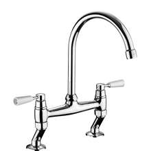 Picture of Rangemaster Traditional Belfast Bridge Mixer TBL3CM/WH Chrome Tap with White Handles